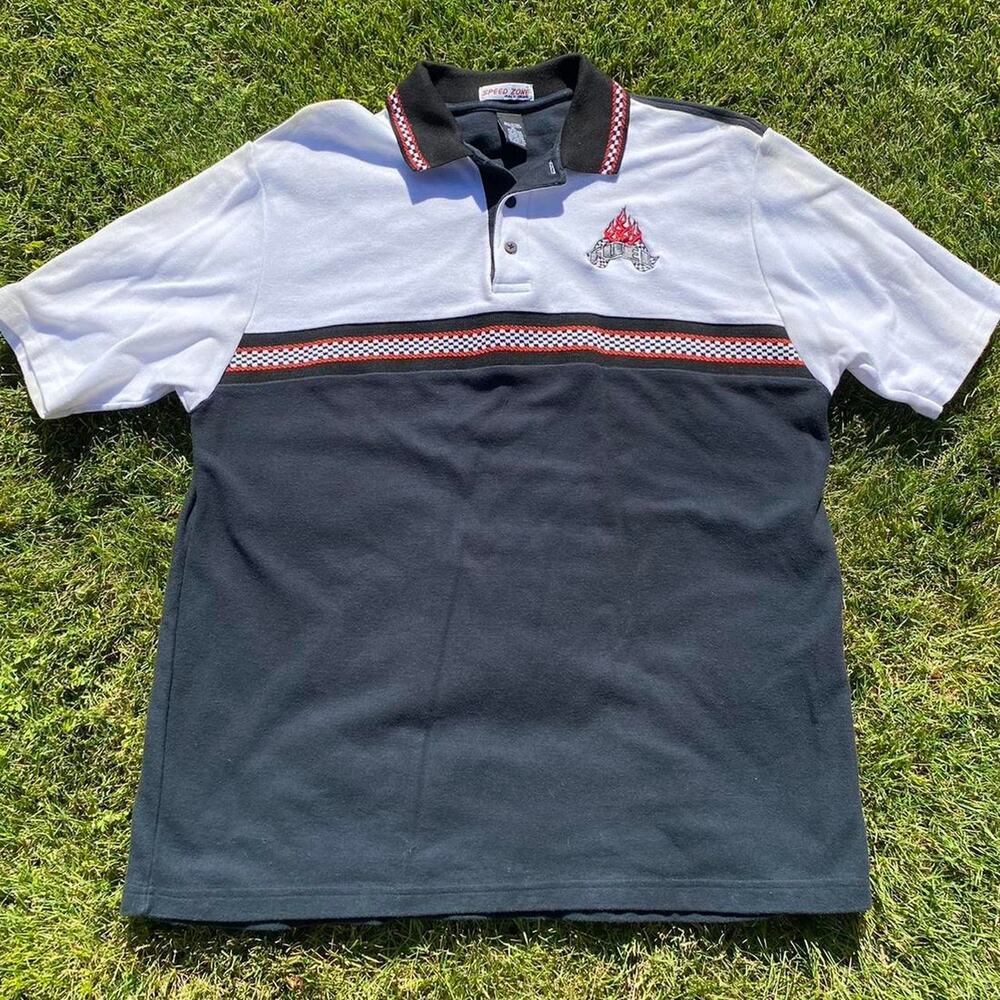 Vintage Speed Zone Race Gear FUEL Polo Checker Detail Men’s XL